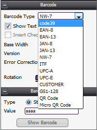 select barcode