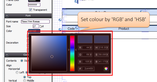 Set colour by 'RGB' and 'HSB'